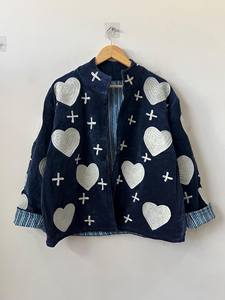 Blouson bomber matelassé réversible en velours marron brodé Suzani, tricoté, respirant, écologique, en nylon et laine pour l'hiver - Product Image 3