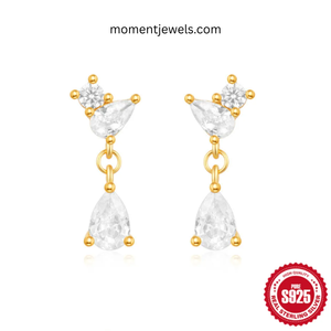 Boucles d'oreilles pendantes en argent sterling 925 plaqué or 18 carats avec zircon, forme poire, bijoux d'oreille pour mariage et fête - Product Image 4