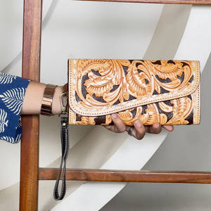 Prix d'usine – Nouvelle pochette à main en cuir véritable fait main pour femme, style floral, mini sac à main, portefeuille multi-usages pour le quotidien - Product Image 2