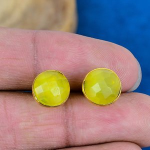 Boucles d'oreilles en quartz jaune naturel Monalisa, forme ronde, pierres précieuses, or 18 carats micro-plaqué sur argent sterling 925 - Product Image 2