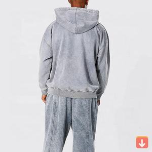 Premium Quality Men's Long Sleeve Pullover Hoodie 100% Cotton Acid Washed Solid Thermal Color for Winter - Product Image 2