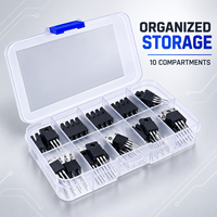 TO-220 Kit Semikonduktor Aneka Ragam 50 Buah 10 Jenis MOSFET NPN Transistor Dioda Schottky dengan Kotak Organizer Komponen Elektronik