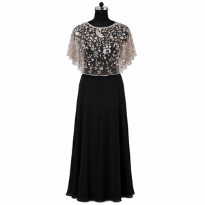 Luxury Champagne Gold Embroidered Mesh Collar Cape for Women Sheer Lace Overlay Beaded Detachable Shawl Formal Party <b>Accessory</b> - Product Image 1