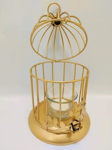 Jaula de Pájaro Dorada en Oferta, Portavelas de Latón, Decoración para el Hogar, Farolillo para Bodas - Product Image 3