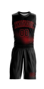 Ensemble de maillots de basket-ball rayés rouges personnalisés, sans manches, uniformes sublimés, polyester respirant, vêtements d'équipe unisexes pour adultes - Product Image 5