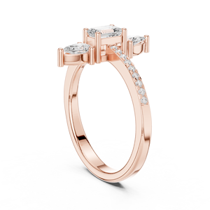 Elegante Anillo de Moissanita con Tres Piedras en Forma de Pera y Corte Esmeralda - Banda Lateral de Plata de Ley Chapada en Oro Rosa de 14K para Ella - Product Image 2