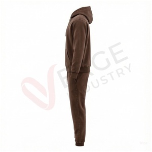 Conjunto Deportivo Marrón para Hombre, Manga Larga, con Capucha y Cordón Ajustable, Color Sólido, Corte Regular, para Otoño, 100% Algodón Transpirable - Product Image 3