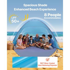Tenda da Spiaggia Portatile Lightwei per 8 Persone, Protezione Solare UPF 50+, con Borsa per il Trasporto e Tasche per la Sabbia, Tettoia Parasole Estiva - Product Image 2