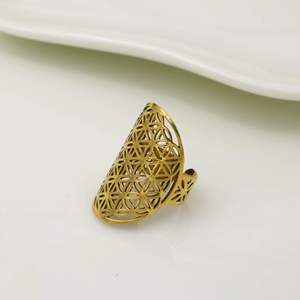 Geometric Pattern 18K Gold Plated Brass Cocktail <b>Ring</b> Unisex Bohemia Style Daily Wear Jewelry - Product Image 3