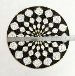 Black and White Geometric Mandala Beaded Placemat Gold Border <b>Round</b> Table Decor Modern Boutique Wholesale Artistry By PR India - Product Image 2