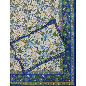 ผ้าปูที่นอนคู่ สีขาว-น้ำเงิน ลายพิมพ์บล็อกด้วยมือ ผ้าฝ้าย 200 เส้นด้าย ลายเรขาคณิต ระบายอากาศได้ดี เหมาะสำหรับใช้ในบ้าน โรงแรม และงานตกแต่ง - Product Image 1