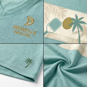 Maillot de pickleball respirant en coton slub délavé aqua avec motif coucher de soleil esthétique vacances - Product Image 5
