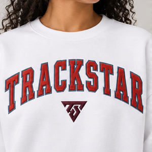 Women's White Outlined Varsity Letter <b>Crewneck</b> Sweatshirt Long Sleeve Drop Shoulder Custom Logo - Product Image 5