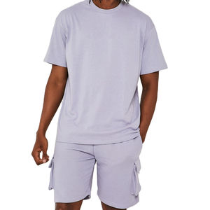 Men's Summer 100% Cotton <b>Knitted</b> Fabric Breathable Two-Piece Casual T-Shirt Shorts <b>Set</b> Custom Streetwear Tank Dtg Print Cotton - Product Image 1