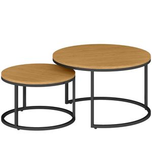 Modern Round <b>Wood</b> Coffee <b>Table</b> With Metal Frame Industrial Design Storage Living Room Furniture - Product Image 6