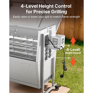 Asador de Carbón para Exteriores de 38W con Capacidad de 132 LBS, Asador Giratorio con Ruedas y 4 Niveles de Calentamiento para Cerdo y Cordero, Ideal para Camping y Barbacoa - Product Image 4
