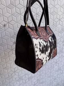 Sac fourre-tout en cuir sculpté à la main, fourrure de vache, style bohème vintage, nouvelle collection, sac bandoulière artisanal de créateur - Product Image 3