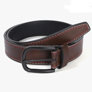 เข็มขัดหนังแท้สีน้ำตาลคลาสสิกสำหรับผู้ชาย พร้อมตะเข็บตัดสีและหัวเข็มขัดทองเหลืองสีดำ  ขนาดสั่งทำได้ - Product Image 4