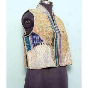 Veste gilet kantha vintage traditionnelle faite à la main, tricotée 100% coton pur, boutonnée, respirante, séchage rapide, automne été, pour femme - Product Image 4
