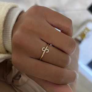 Anillos Apilables de Diamantes con Letras del Alfabeto, Corte de Diamante Cultivado en Laboratorio, para Uso Diario, Anillos de Promesa Minimalistas de Lujo, Oro Sólido de 10K/14K/18K - Product Image 6