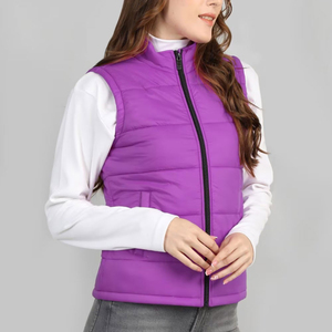 Women's <b>Purple</b> Puffer <b>Vest</b> Solid Color Zipper Front Windproof Casual Outerwear Lightweight Quilted Gilet - Product Image 2