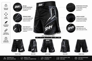SHH Industries Custom Front Stretch Eco-Friendly Breathable MMA <b>Shorts</b> Men Black Fight Gear BJJ Grappling <b>Kickboxing</b> Training - Product Image 4