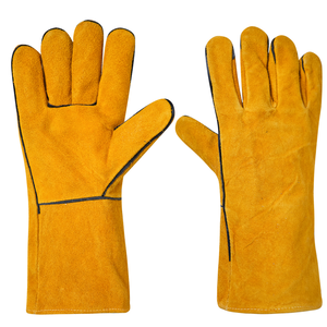 ถุงมือเชื่อมเหล็กสีเหลือง ถุงมือหนังวัวแท้ ถุงมือกันไฟสีแดง ถุงมือหนังเชื่อมสีแดง - Product Image 2