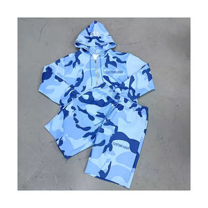 Conjuntos de Dos Piezas de Pantalones Cortos Deportivos para Correr, Sudaderas con Capucha Ajustadas de Felpa Francesa, Conjuntos Deportivos con Logotipo Personalizado, Conjuntos de Sudadera con Capucha Corta para Hombre - Product Image 1