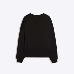 Sweat-shirt noir à col rond pour femme, manches longues, en coton tricoté, couleur unie, coupe oversize, pour l'automne - Product Image 4