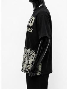 Camiseta Negra de Manga Corta para Hombre, Estampado de Calavera, Cuello Redondo, Corte Holgado, Impresión Digital, 100% Poliéster, Todas las Temporadas - Product Image 1
