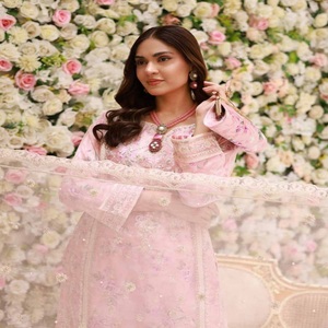Vestido de Organza Anarkali bordado para mujer, trajes de boda de 3 piezas y saris, ropa larga de fiesta de Pakistán e India para niñas - Product Image 2