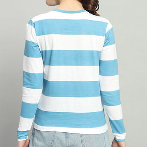 Camiseta de Punto a Rayas de Manga Larga para Adultos y Jóvenes, Cuello Redondo, Corte Regular, Diseño Azul y Blanco, Top Informal - Product Image 6