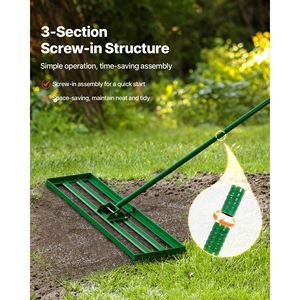 Rastrello da Giardino in Acciaio Resistente da 78 Pollici, Livellatore per Prato 48x10 Pollici con Manico Esteso per Livellamento del Prato e Lavori in Giardino - Product Image 4