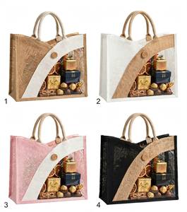 Jute Tote Gift Shopping <b>Bag</b> Clear Window Rope Handle Button Closure <b>Medium</b> <b>Size</b> for Retail Boutique Packaging - Product Image 1
