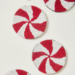 Posavasos de Cuentas de Vidrio con Diseño Festivo de Remolino de Menta, Base de Tela Redonda, Resistente al Calor, Protector de Mesa para Bebidas - Product Image 1