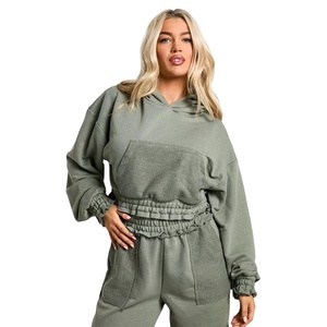 Heavyweight 500GSM French Terry Women Sage Reverse loopback Hoodies Logotipo personalizado 3D Graphic Crop Top Hoodie - Product Image 1