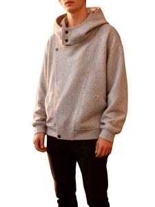 Sweat-shirt en molleton de coton asymétrique à capuche pour homme, coupe-vent, écologique, sans doublure, boutonné, collection automne/hiver, tricot personnalisé - Product Image 4