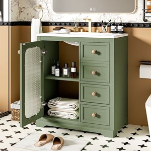 Mobile da Bagno da 30 Pollici con Ante a Chiusura Morbida, Ripiani Regolabili e 3 Cassetti - Product Image 2