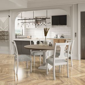 Set tavolo da pranzo rotondo Tannen da 59 pollici, 5 pezzi, bianco e grigio, per la sala da pranzo di casa - Product Image 2