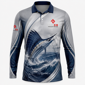เสื้อโปโลตกปลาผู้ชายแบบสั่งทำพิเศษ ปกคอปกติดกระดุม แขนยาว UPF 50 ระบายอากาศได้ดี แฟชั่นพิมพ์ลาย แห้งเร็ว - Product Image 3