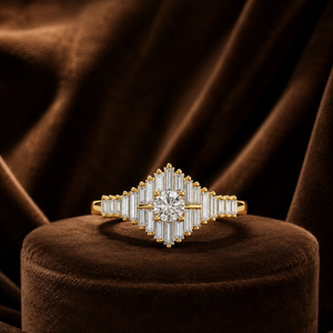 Round Brilliant Diamond Wedding <b>Ring</b> Vermeil Yellow <b>Gold</b> Engagement <b>Ring</b> Side Stone Baguette Proposal Moissanite <b>Ring</b> - Product Image 2