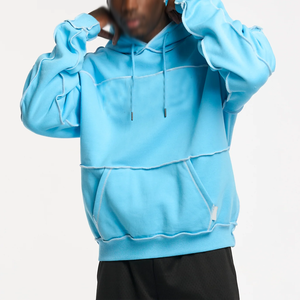 Sudadera con Capucha Azul Claro para Hombre, Oversize, de Forro Polar, Casual, con Parches, Manga Regular, Transpirable, 100% Algodón, con Bolsillo, para Invierno - Product Image 2