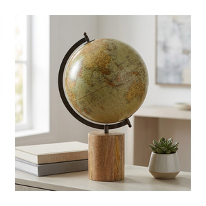 Decorative Wood, Iron & Plastic Table Globe | Vintage Rotating World <b>Map</b> Globe for Study Table, Office Desk & Library Decoration - Product Image 4