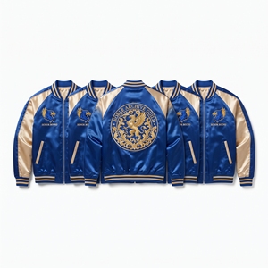 Wholesale Supplier Satin Souvenir Jacket Royal Navy Champagne Tidal Chronology Moon Phase Embroidery Baseball Bomber <b>Coat</b> - Product Image 3