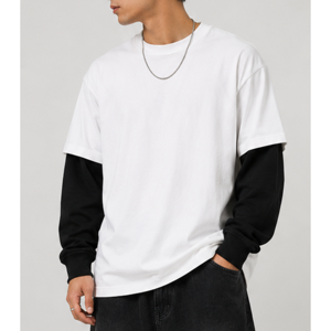 เสื้อยืดแขนยาวโอเวอร์ไซส์ผ้าคอตตอนหนาแบบขายส่ง |   เสื้อยืดสองชั้นแบบกำหนดเองสำหรับงานพิมพ์ OEM - Product Image 6