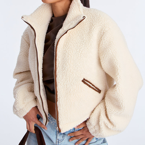 Custom Made Wholesale <b>Women</b> Beige <b>Teddy</b> Fleece Jacket Cropped Sherpa Jacket Zip Up Borg Jacket Oversized Fleece Jacket <b>Women</b> - Product Image 1