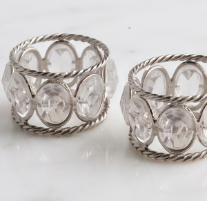<b>Silver</b> Tone Twisted Wire <b>Napkin</b> Rings With Round Clear Crystal Stones For Elegant Wedding Table Setting - Product Image 3