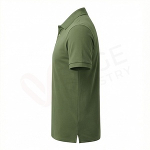 Polo à manches courtes pour homme, vert olive, tricoté, uni, décontracté, coupe classique, boutons - Product Image 3