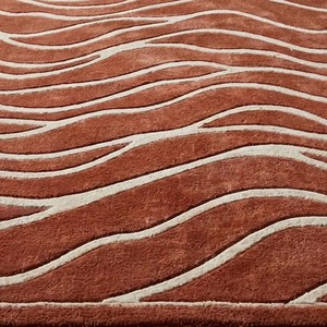 Tapis d'intérieur abstrait en terre cuite solide, motif vague, tapis moderne en laine tufté à la main, de qualité supérieure, pour salon, chambre à coucher, décoration de sol - Product Image 5