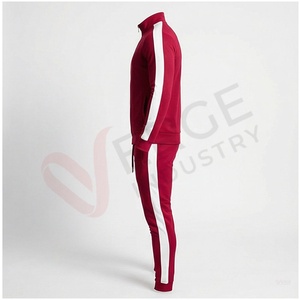 Ensemble de survêtement rouge pour homme, manches longues, col montant, fermeture éclair sur le devant, couleur unie, respirant, coupe décontractée, vêtements d'automne - Product Image 3
